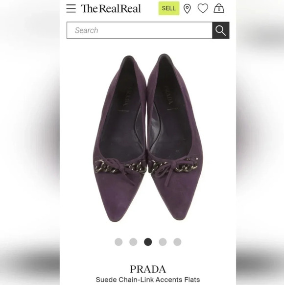 Prada Purple Suede Pointed Toe Flats with Chain Links and Bow Size 37 or 7 US - Picture 16 of 17